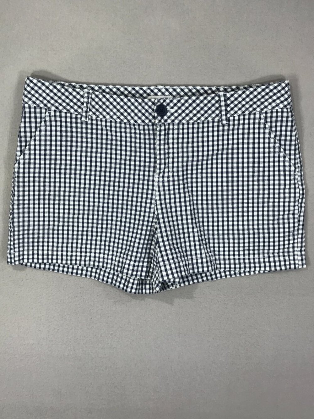 Maurices Shorts Women's 13/14 Blue Gingham Chino Button Mid Rise Pockets Casual